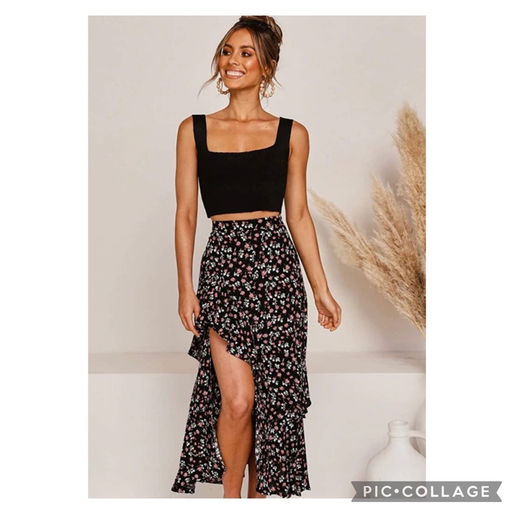Women’s Floral Boho Ruffle Hem Maxi Skirt